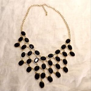 Vintage  Necklace Gold Toned Bib Style With Oval Black Stones